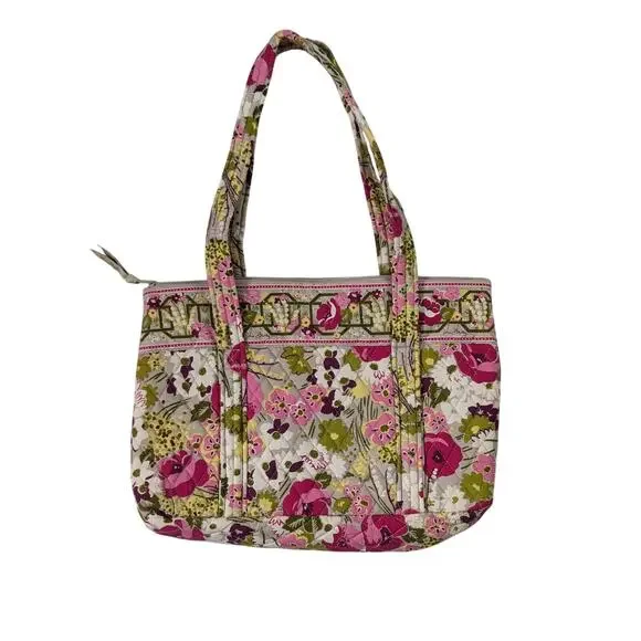 Make Me Blush Vera Bradley Shoulder Bag Floral Quilted Purse Pink Green Flowers - Picture 6 of 11